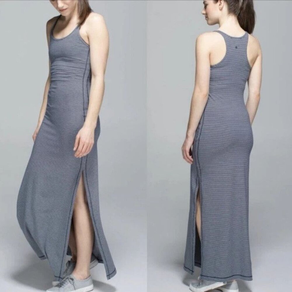 Lululemon Refresh Racerback Maxi Dress II Pima Cotton Size 4 Navy Stripe - Picture 9 of 9
